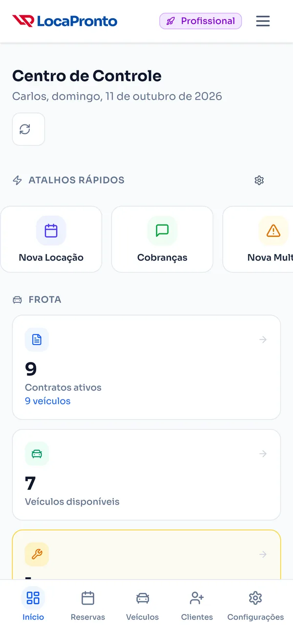 Painel do LocaPronto no celular